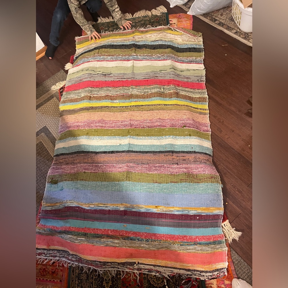 Handmade Antique Rag Rug – Near Perfect Condition (Approx. 4' x 6')**